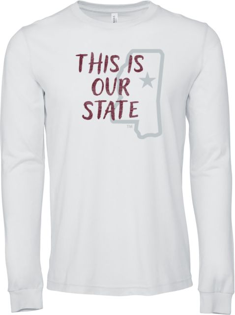 Mississippi State Bella + Canvas Jersey Cotton Long Sleeve T Shirt Mississippi State - This is Our State w Mascot Head