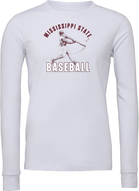 Mississippi State Bella + Canvas Jersey Cotton Long Sleeve T Shirt Mississippi State Baseball Player Full Swing