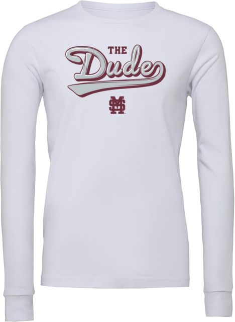 Mississippi State Bella + Canvas Jersey Cotton Long Sleeve T Shirt Mississippi State The Dude Script - ONLINE ONLY