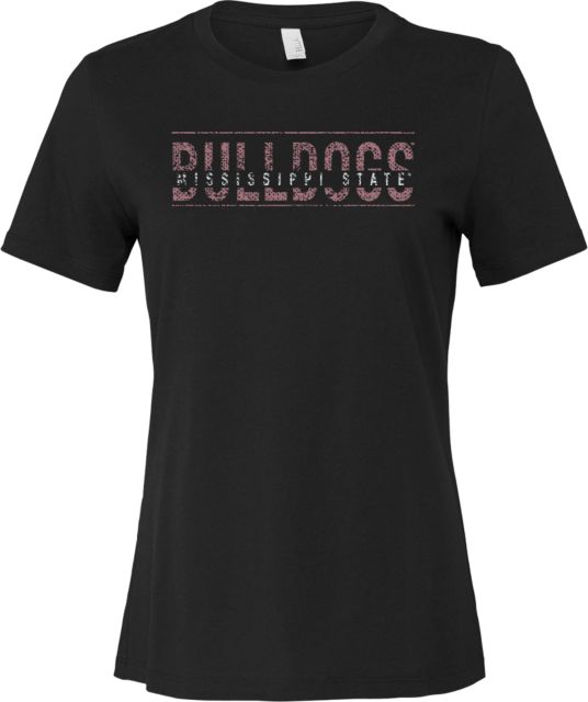 Mississippi State Bella + Canvas Womens Relaxed Cotton T Shirt Mississippi State Bulldogs Distressed w Mascot Head - ONLINE ONLY