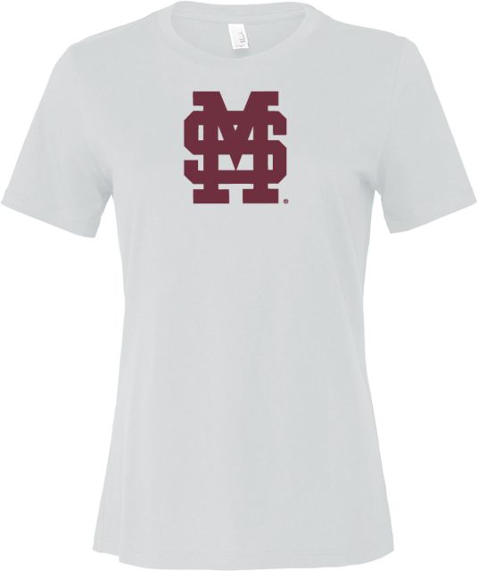 Mississippi State Bella + Canvas Womens Relaxed Cotton T Shirt Mississippi State Bulldog Mark - ONLINE ONLY