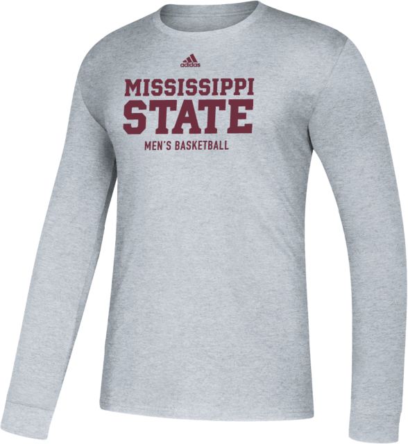 Mississippi State Adidas Medium Heather Amplifier Long Sleeve Tee Adidas - Mississippi State Stacked - Mens Basketball - ONLINE ONLY