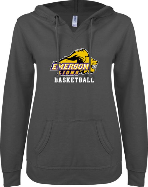 Emerson ENZA Womens V Notch Raw Edge Fleece Hoodie Emerson Lions Athletic Mark - Basketball - ONLINE ONLY