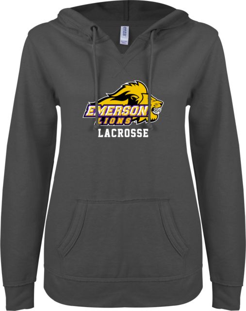 Emerson ENZA Womens V Notch Raw Edge Fleece Hoodie Emerson Lions Athletic Mark - Lacrosse - ONLINE ONLY