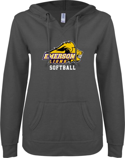 Emerson ENZA Womens V Notch Raw Edge Fleece Hoodie Emerson Lions Athletic Mark - Softball - ONLINE ONLY