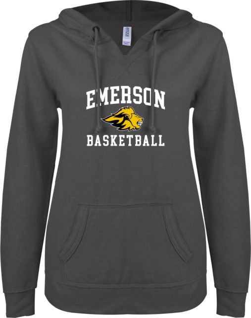 Emerson ENZA Womens V Notch Raw Edge Fleece Hoodie Emerson Basketball w/ Mascot - ONLINE ONLY