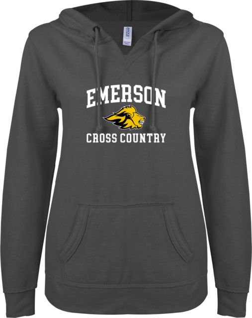Emerson ENZA Womens V Notch Raw Edge Fleece Hoodie Emerson Cross Country w/ Mascot - ONLINE ONLY