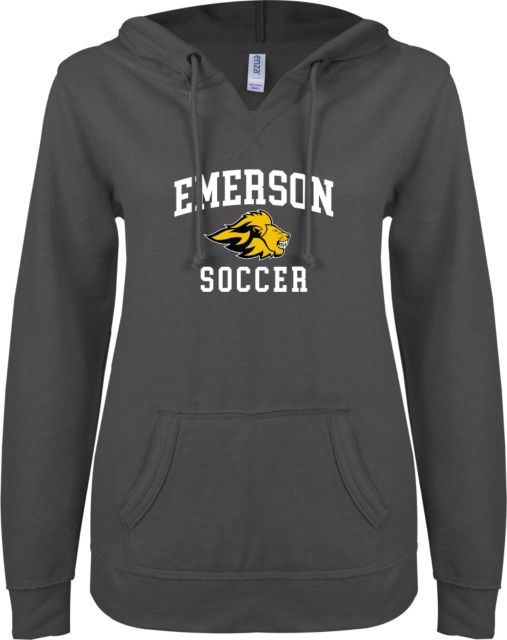 Emerson ENZA Womens V Notch Raw Edge Fleece Hoodie Emerson Soccer w/ Mascot - ONLINE ONLY