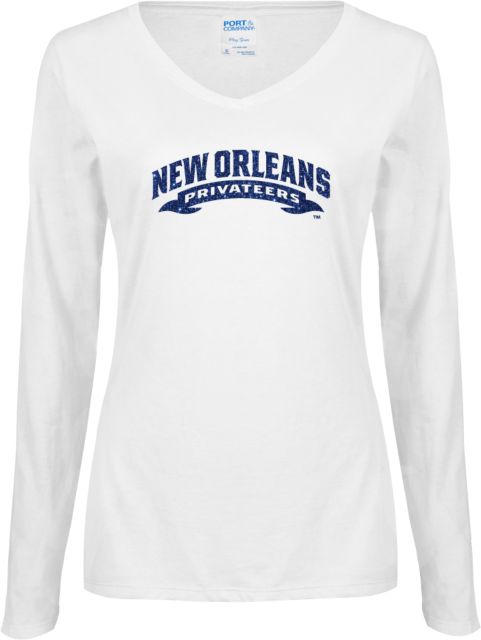 New Orleans Ladies Long Sleeve V Neck Tee Arched Banner Glitter - ONLINE ONLY