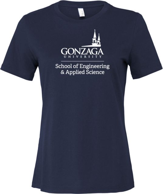 Gonzaga Bella + Canvas Womens Relaxed Cotton T Shirt School of Engineering and Applied Science - Gonzaga Stacked - ONLINE ONLY