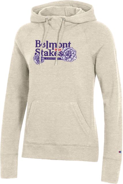 2024 Belmont Stakes Champion Womens Oatmeal Heather Pull Over Hood Belmont Stakes Saratoga - Flowers