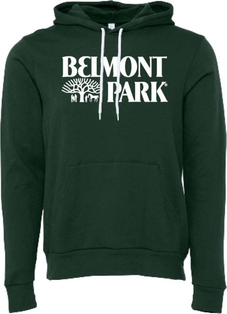 NYRA Bella + Canvas Forest Green Fleece Hood Belmont Park Official Mark