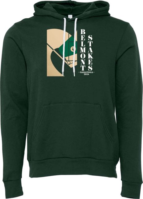 2024 Belmont Stakes Bella + Canvas Forest Green Fleece Hood Belmont Stakes Saratoga - Halftone Horse