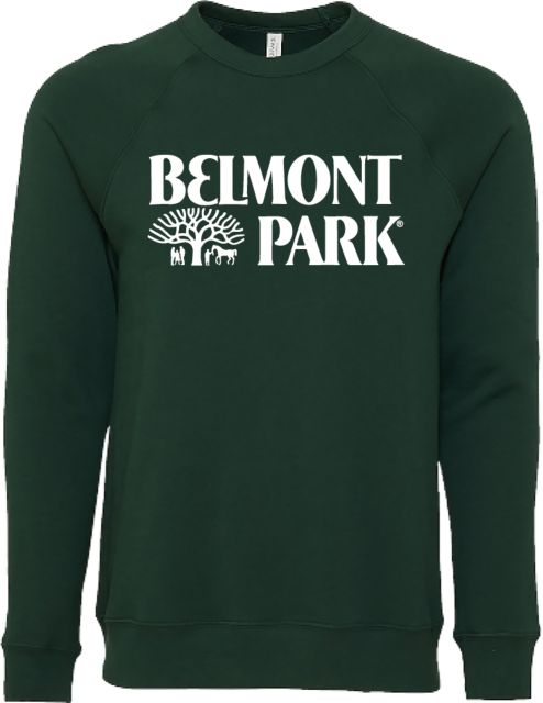 NYRA Bella + Canvas Forest Green Fleece Crew Belmont Park Official Mark