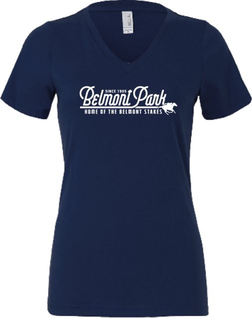 NYRA Bella + Canvas Womens V Neck Cotton T Shirt Belmont Script
