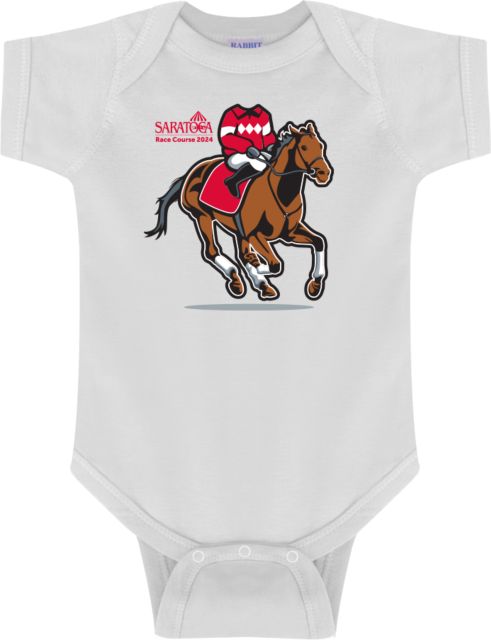 Saratoga Race Course 2024 Jockey Bobble Head White Infant Onsie