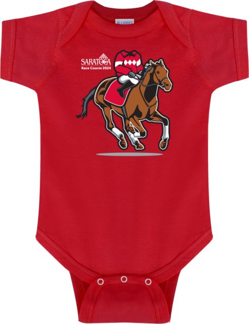 Saratoga Race Course 2024 Jockey Bobble Head&nbsp; Red Infant Onesie