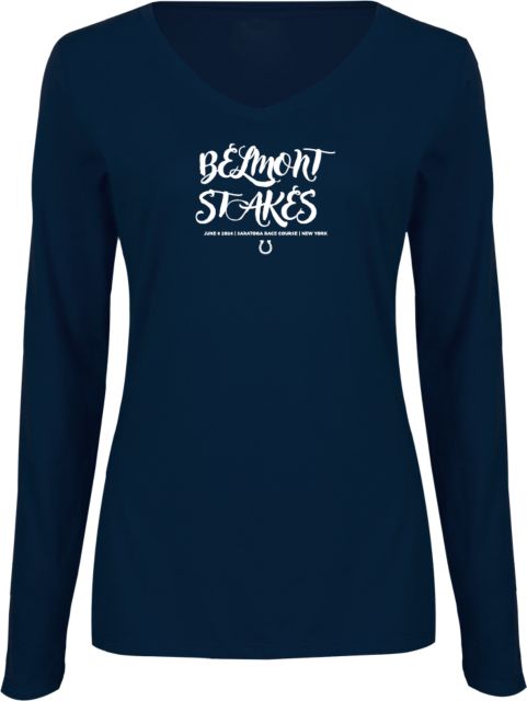 2024 Belmont Stakes Womens Navy Long Sleeve V Neck Tee