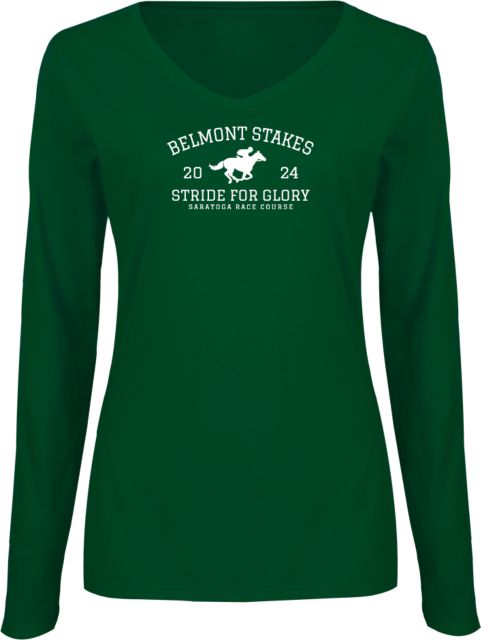 2024 Belmont Stakes Womens Dark Green Long Sleeve V Neck Tee