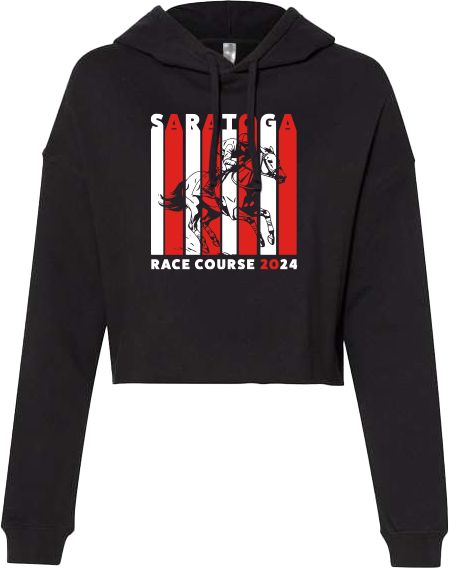 Saratoga Race Course 2024 Just Hoods Womens Black Crop Hoodie