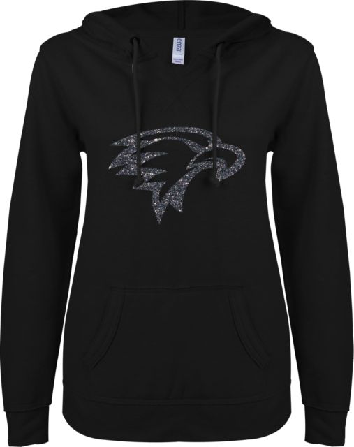 La Sierra ENZA Womens V Notch Raw Edge Fleece Hoodie Eagle Head Soft Glitter - ONLINE ONLY
