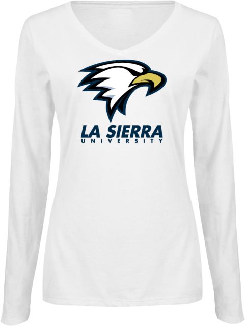 La Sierra Womens Long Sleeve V Neck Tee Black Primary Mark - ONLINE ONLY