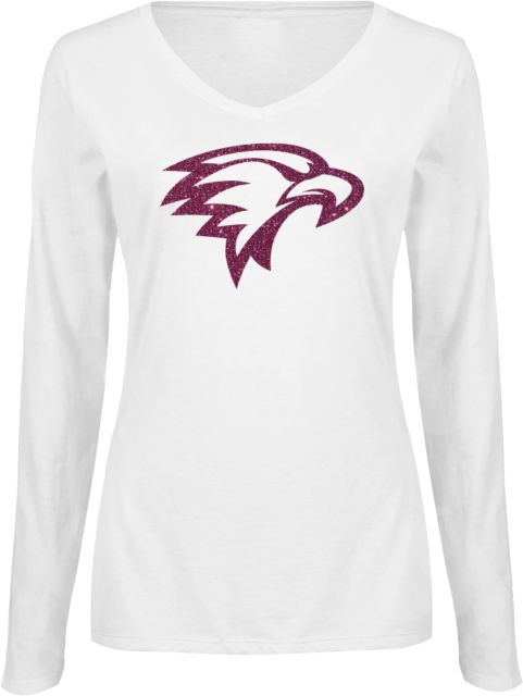 La Sierra Womens Long Sleeve V Neck Tee Black Eagle Head Soft Glitter - ONLINE ONLY