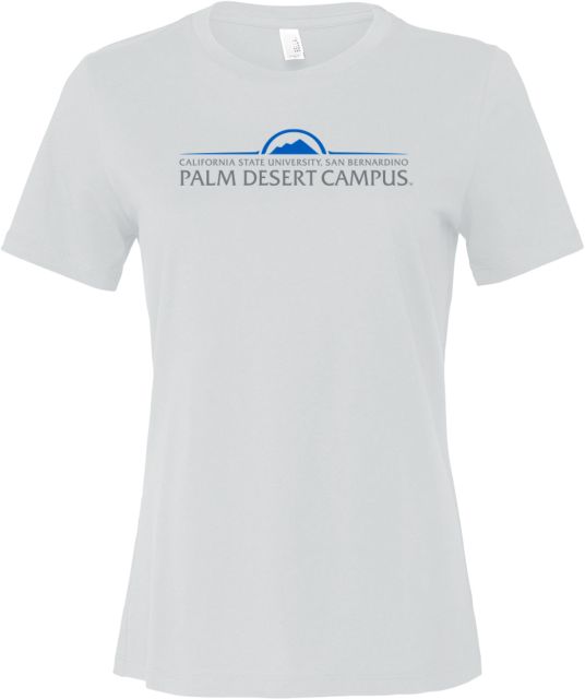 Cal State San Bernardino Bella + Canvas Womens Relaxed Cotton T Shirt Cal State University San Bernardino Palm Desert Campus Institutional Stacked - ONLINE ONLY