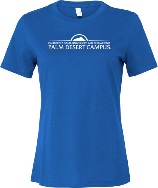Cal State San Bernardino Bella + Canvas Womens Relaxed Cotton T Shirt Cal State University San Bernardino Palm Desert Campus Institutional Stacked - ONLINE ONLY