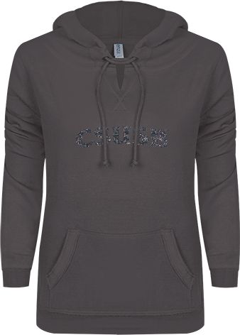 Cal State San Bernardino ENZA Womens V Notch Raw Edge Fleece Hoodie CSUSB Soft Glitter - ONLINE ONLY