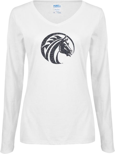Fayetteville Ladies Long Sleeve V Neck Tee Bronco Soft Glitter - ONLINE ONLY