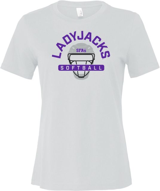 Stephen F Austin Bella + Canvas Womens Relaxed Cotton T Shirt SFA Ladyjacks Softball - Catchers Helmet - ONLINE ONLY