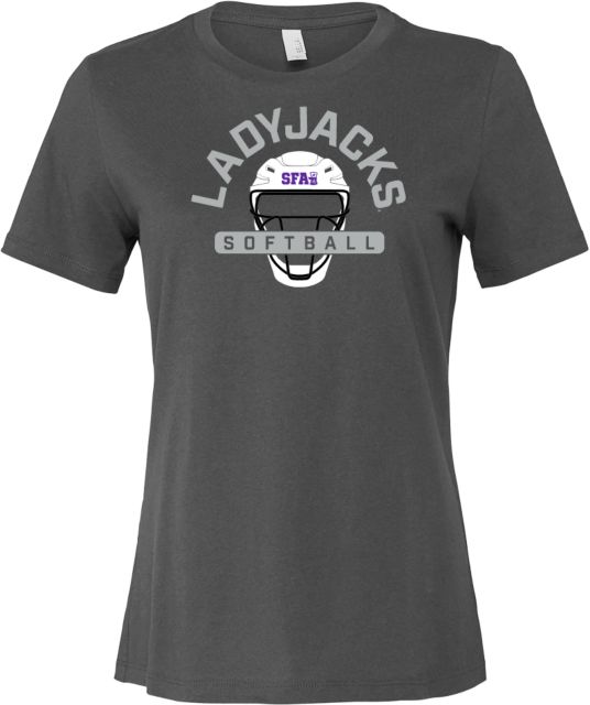 Stephen F Austin Bella + Canvas Womens Asphalt Relaxed Cotton T Shirt SFA Ladyjacks Softball - Catchers Helmet - ONLINE ONLY