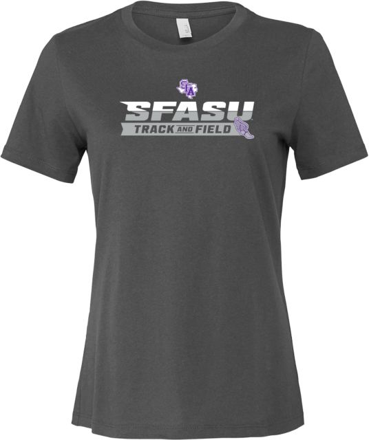Stephen F Austin Bella + Canvas Womens Asphalt Relaxed Cotton T Shirt SFASU Track and Field Finish Line - ONLINE ONLY
