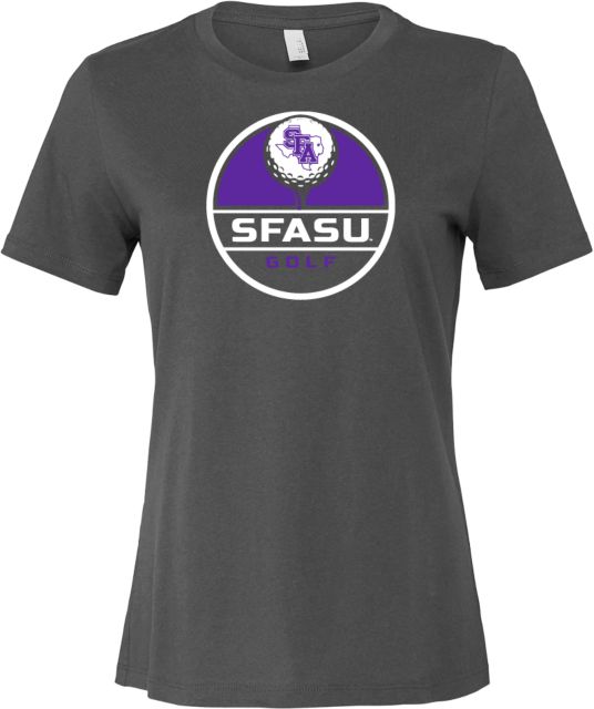 Stephen F Austin Bella + Canvas Womens Asphalt Relaxed Cotton T Shirt SFASU Golf Tee - ONLINE ONLY