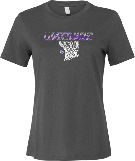 Stephen F Austin Bella + Canvas Womens Asphalt Relaxed Cotton T Shirt SFA Lumberjacks Basketball Net - ONLINE ONLY