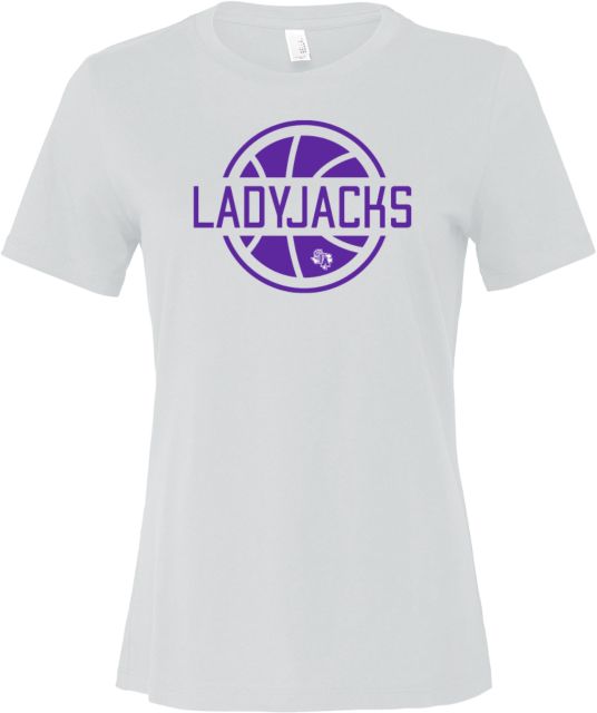 Stephen F Austin Bella + Canvas Womens Relaxed Cotton T Shirt SFA Ladyjacks through Basketball - ONLINE ONLY