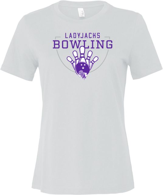 Stephen F Austin Bella + Canvas Womens Relaxed Cotton T Shirt SFA Ladyjacks Bowling Shield - ONLINE ONLY