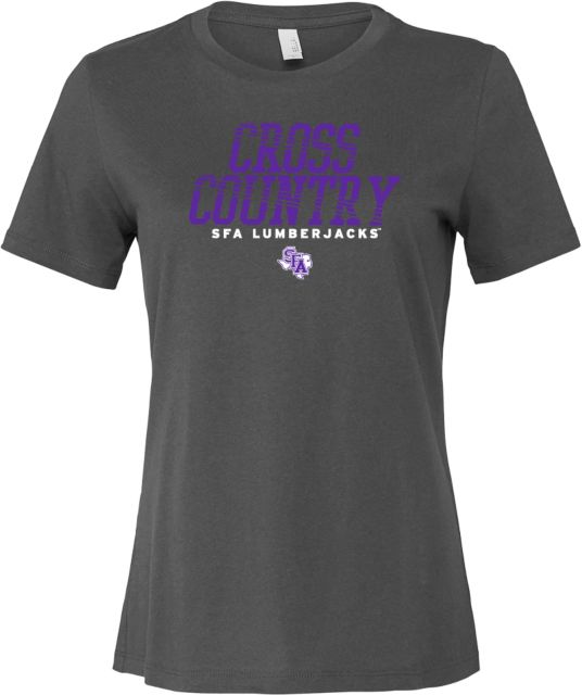 Stephen F Austin Bella + Canvas Womens Asphalt Relaxed Cotton T Shirt SFA Lumberjacks Cross Country Rays - ONLINE ONLY