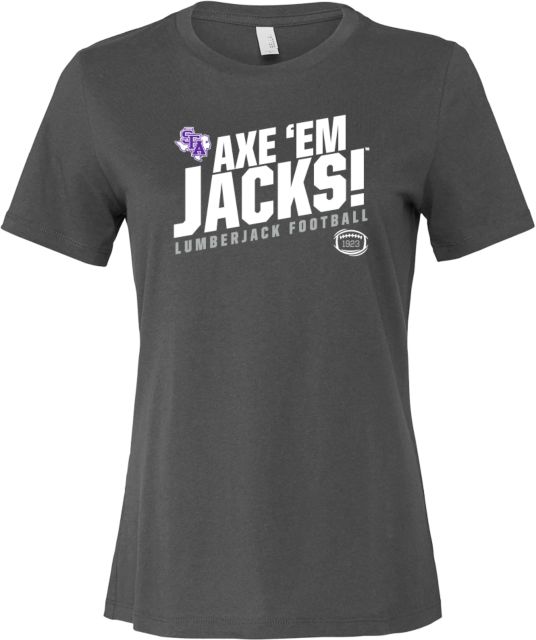 Stephen F Austin Bella + Canvas Womens Asphalt Relaxed Cotton T Shirt Axe Em Jacks - Lumberjack Football - ONLINE ONLY