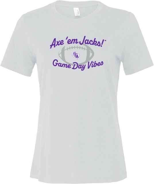 Stephen F Austin Bella + Canvas Womens Relaxed Cotton T Shirt SFAAxe Em Jacks - Game Day Vibes - ONLINE ONLY