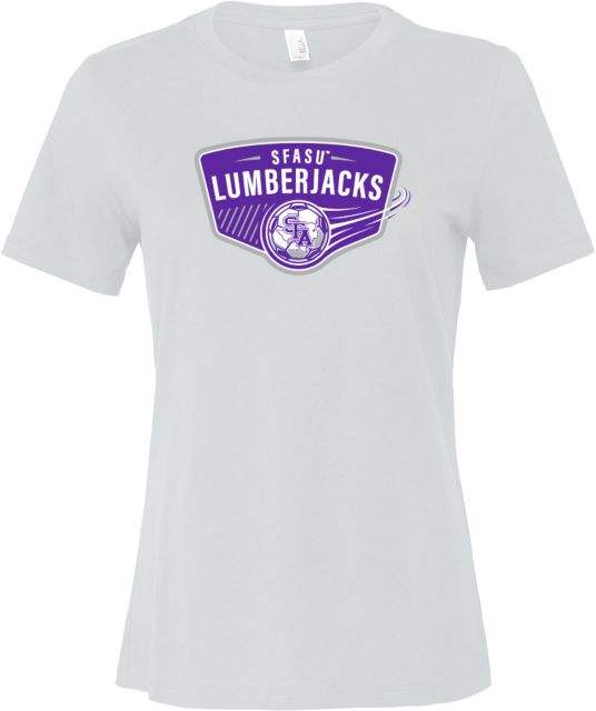 Stephen F Austin Bella + Canvas Womens Relaxed Cotton T Shirt SFA Lumberjacks Soccer Shield - ONLINE ONLY