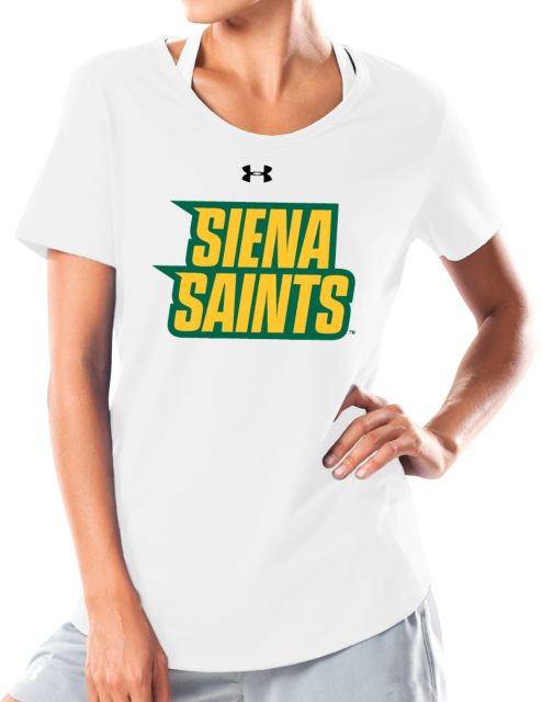Siena Under Armour Womens Charged Cotton Tee UA - Siena Saints Wordmark Stacked - ONLINE ONLY