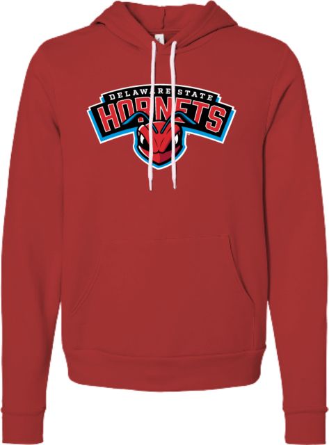 Delaware State Bella + Canvas Fleece Hood Delaware State Hornet Head Wordmark - ONLINE ONLY