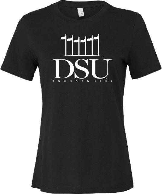Delaware State Bella + Canvas Womens Relaxed Cotton T Shirt DSU Academic with Flags - ONLINE ONLY