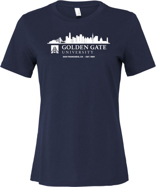 Golden Gate Bella + Canvas Womens Relaxed Cotton T Shirt Golden Gate University with San Francisco Skyline - ONLINE ONLY