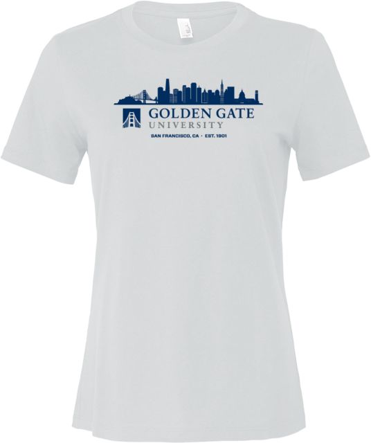 Golden Gate Bella + Canvas Womens Relaxed Cotton T Shirt Golden Gate University with San Francisco Skyline - ONLINE ONLY