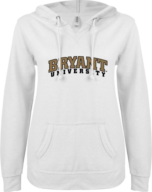 Bryant ENZA Womens V Notch Raw Edge Fleece Hoodie Arched Bryant University - ONLINE ONLY