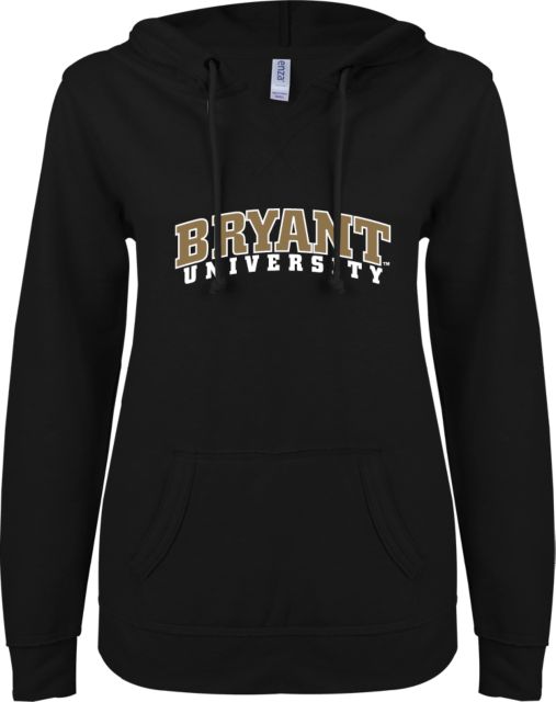 Bryant ENZA Womens V Notch Raw Edge Fleece Hoodie Arched Bryant University - ONLINE ONLY