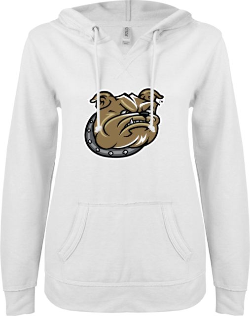 Bryant ENZA Womens V Notch Raw Edge Fleece Hoodie Bulldog Head - ONLINE ONLY